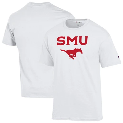 T-shirt blanc Champion pour homme avec logo arqué des Mustangs de la SMU