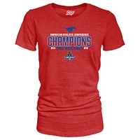 Women's Blue 84  Red SMU Mustangs 2023 AAC Football Conference Champions Locker Room Tri-Blend V-Neck T-Shirt