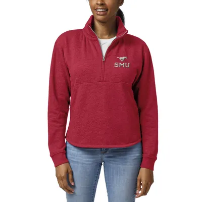 SMU Mustangs League Collegiate Wear Women's Victory Springs Tri-Blend Quarter-Zip Pullover Sweatshirt - Heather Red