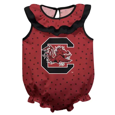 South Carolina Gamecocks Girls Infant Sleeveless Swirls Ruffle Bodysuit - Garnet