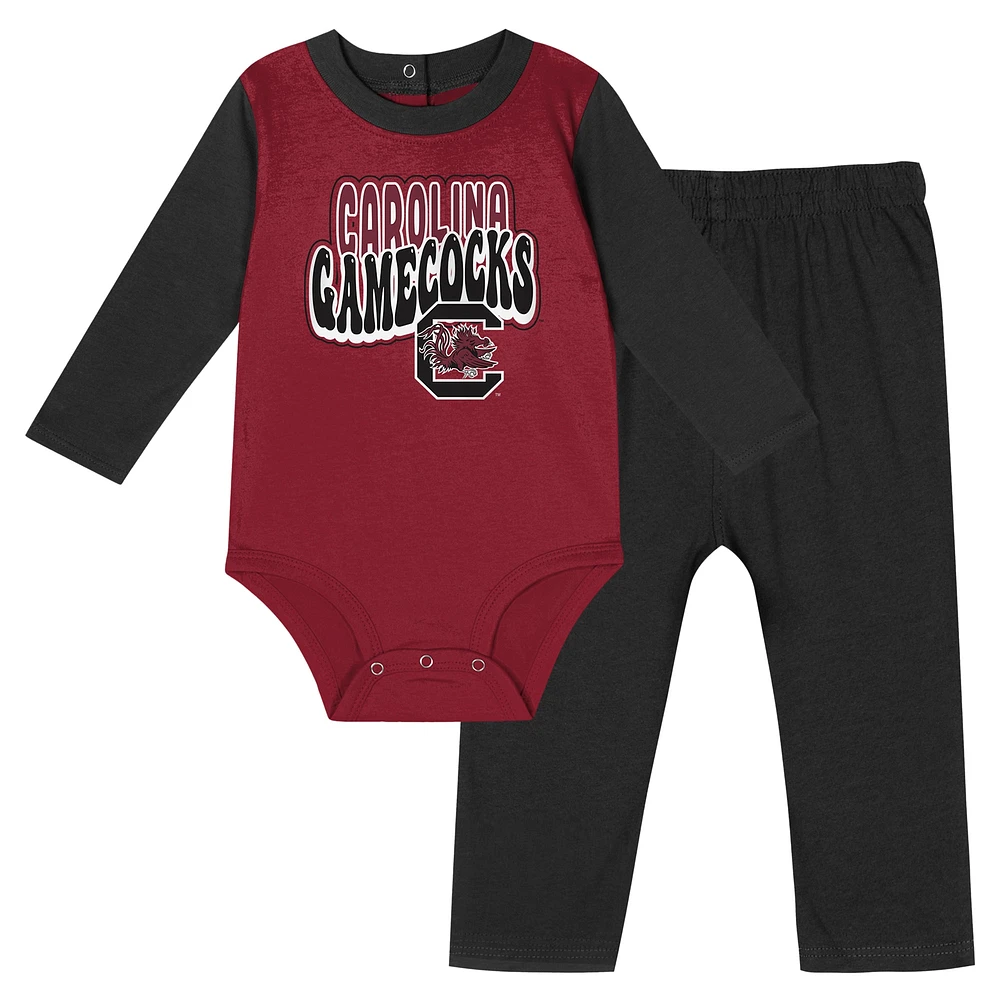 Infant Black South Carolina Gamecocks Double Up Long Sleeve Bodysuit & Pant Set