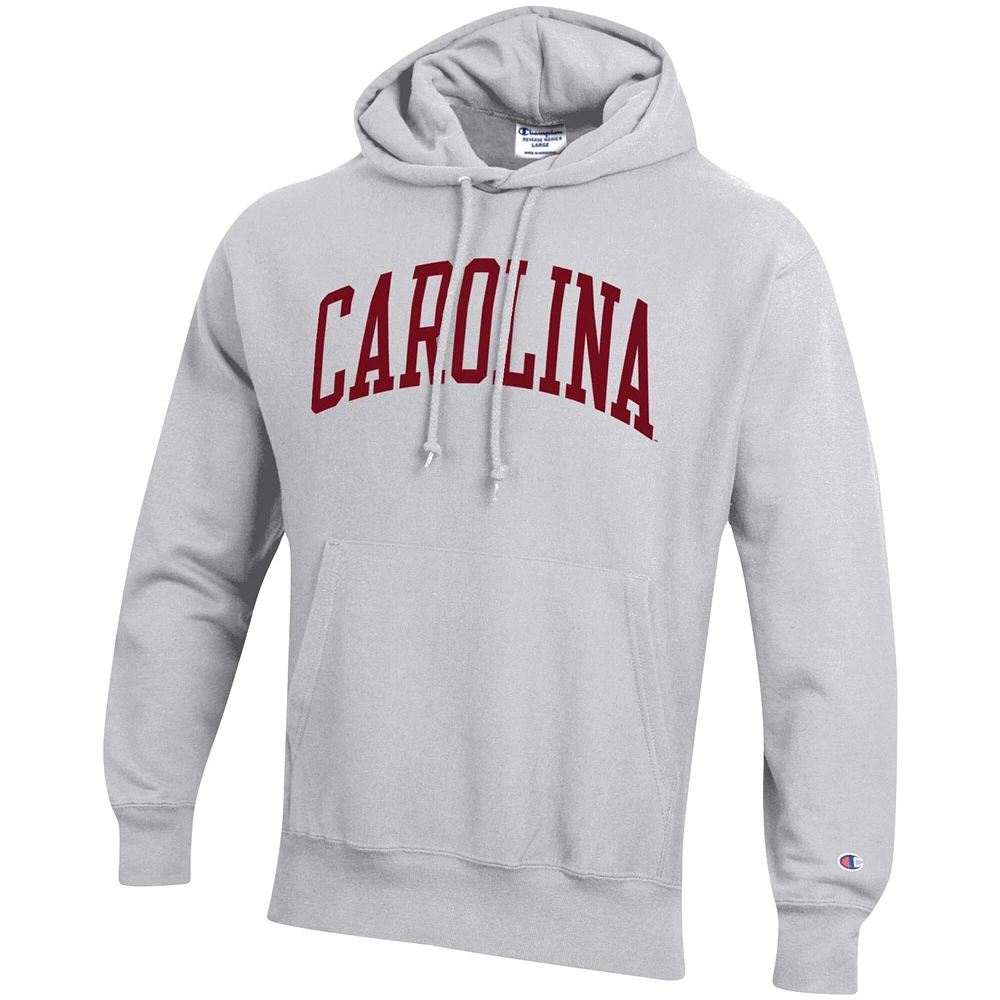 Men's Champion Heathered Gray South Carolina Gamecocks Team Arch Reverse Weave Pullover Hoodie