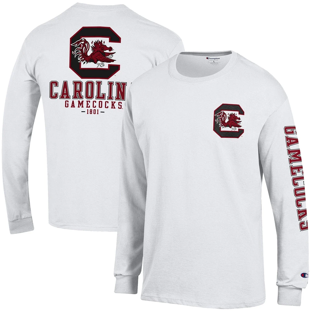 T-shirt à manches longues Team Stack 3-Hit Champion White South Carolina Gamecocks pour homme