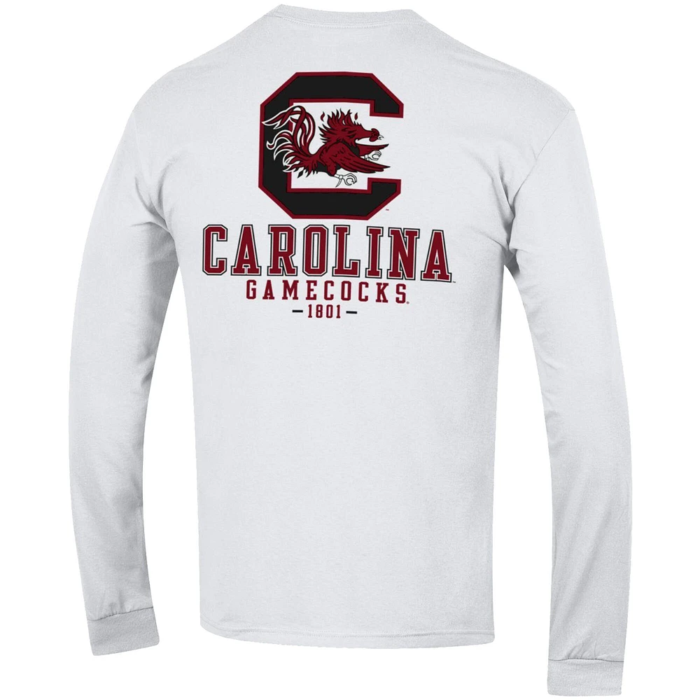 Men's Champion White South Carolina Gamecocks Team Stack 3-Hit Long Sleeve T-Shirt