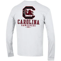 Men's Champion White South Carolina Gamecocks Team Stack 3-Hit Long Sleeve T-Shirt