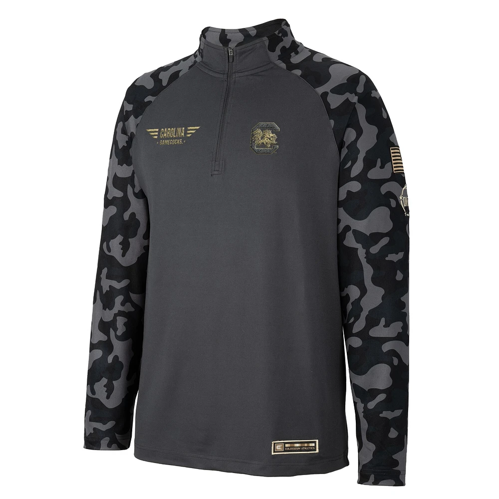 Men's Colosseum Charcoal South Carolina Gamecocks OHT Military Appreciation Long Range Raglan Quarter-Zip Jacket