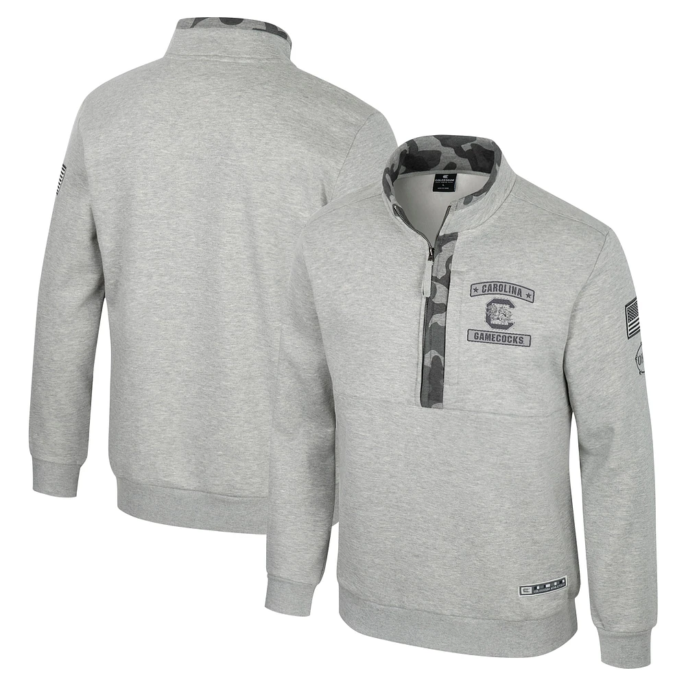 Men's Colosseum Heather Gray South Carolina Gamecocks OORAH OHT Military Appreciation Fleece Quarter-Zip Jacket