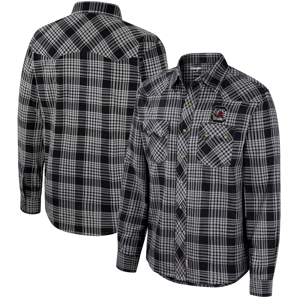 Men's Colosseum x Wrangler  Black South Carolina Gamecocks Plaid Western Long Sleeve Full-Snap Shirt