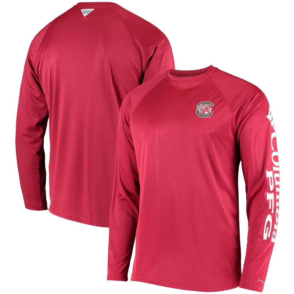 T-shirt à manches longues Columbia PFG Garnet South Carolina Gamecocks Terminal Tackle Omni-Shade pour homme