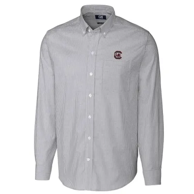 South Carolina Gamecocks Cutter & Buck Big Tall Stretch Oxford Stripe Long Sleeve Button Down Shirt - Charcoal