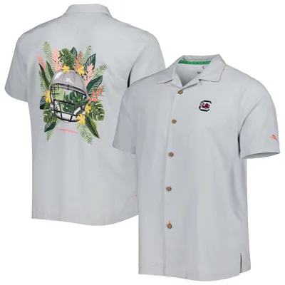 Men's Tommy Bahama Gray North Carolina Tar Heels Coconut Point Frondly Fan Camp IslandZone Button-Up Shirt