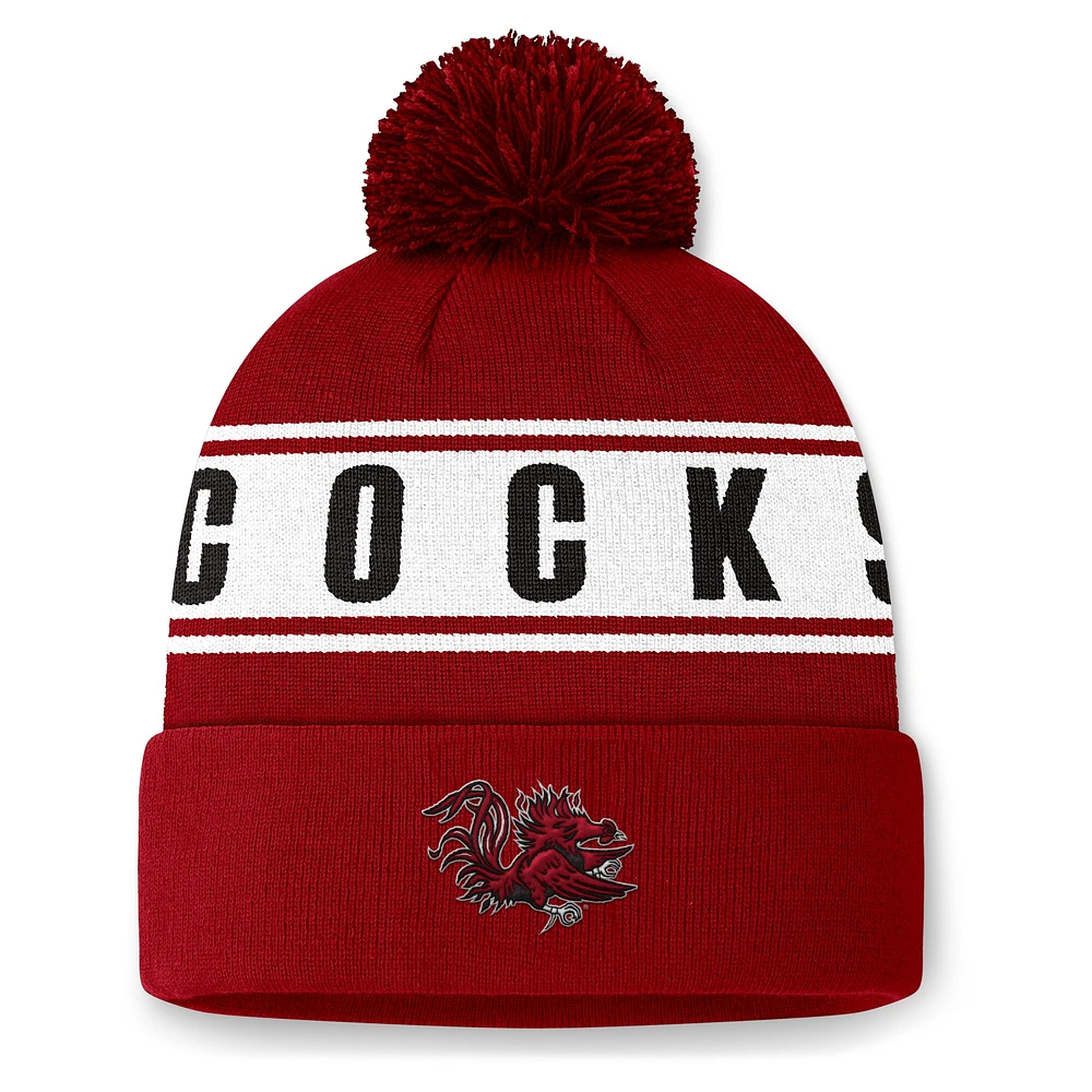 Men's Top of the World Garnet South Carolina Gamecocks Slash Cuffed Knit Hat with Pom