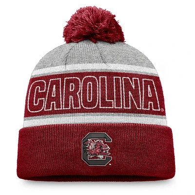 Bonnet tricoté bicolore à revers avec pompon Top of the World Garnet South Carolina Gamecocks pour homme