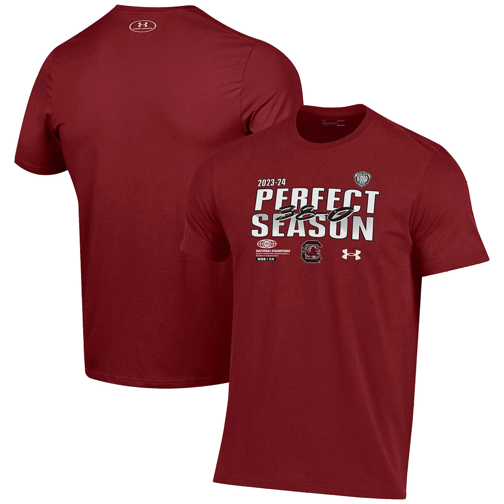 Men's Under Armour Garnet South Carolina Gamecocks 2024 NCAA Women's Basketball National Champions Perfect Season T-Shirt