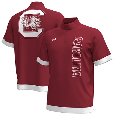 T-shirt à manches courtes et col zippé pour homme Under Armour Garnet South Carolina Gamecocks 2024 On-Court Shootaround