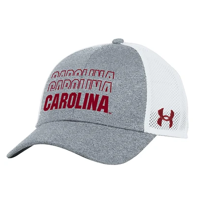 Men's Under Armour  Heather Gray South Carolina Gamecocks 2024 Sideline Blitzing Trucker Adjustable Hat
