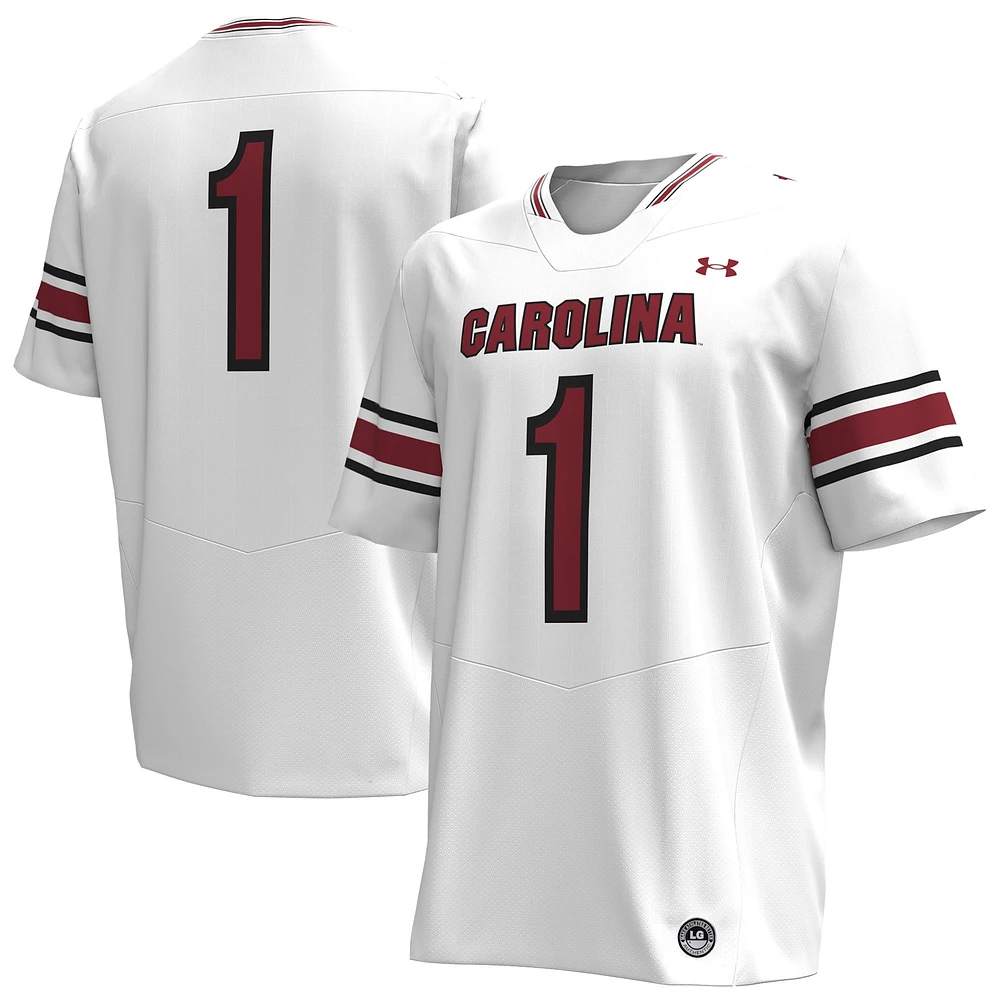 Men's Under Armour #1 White South Carolina Gamecocks Replica Football Jersey