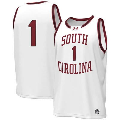 Maillot de basket-ball Under Armour #1 pour hommes, réplique des Gamecocks Caroline du Sud, blanc