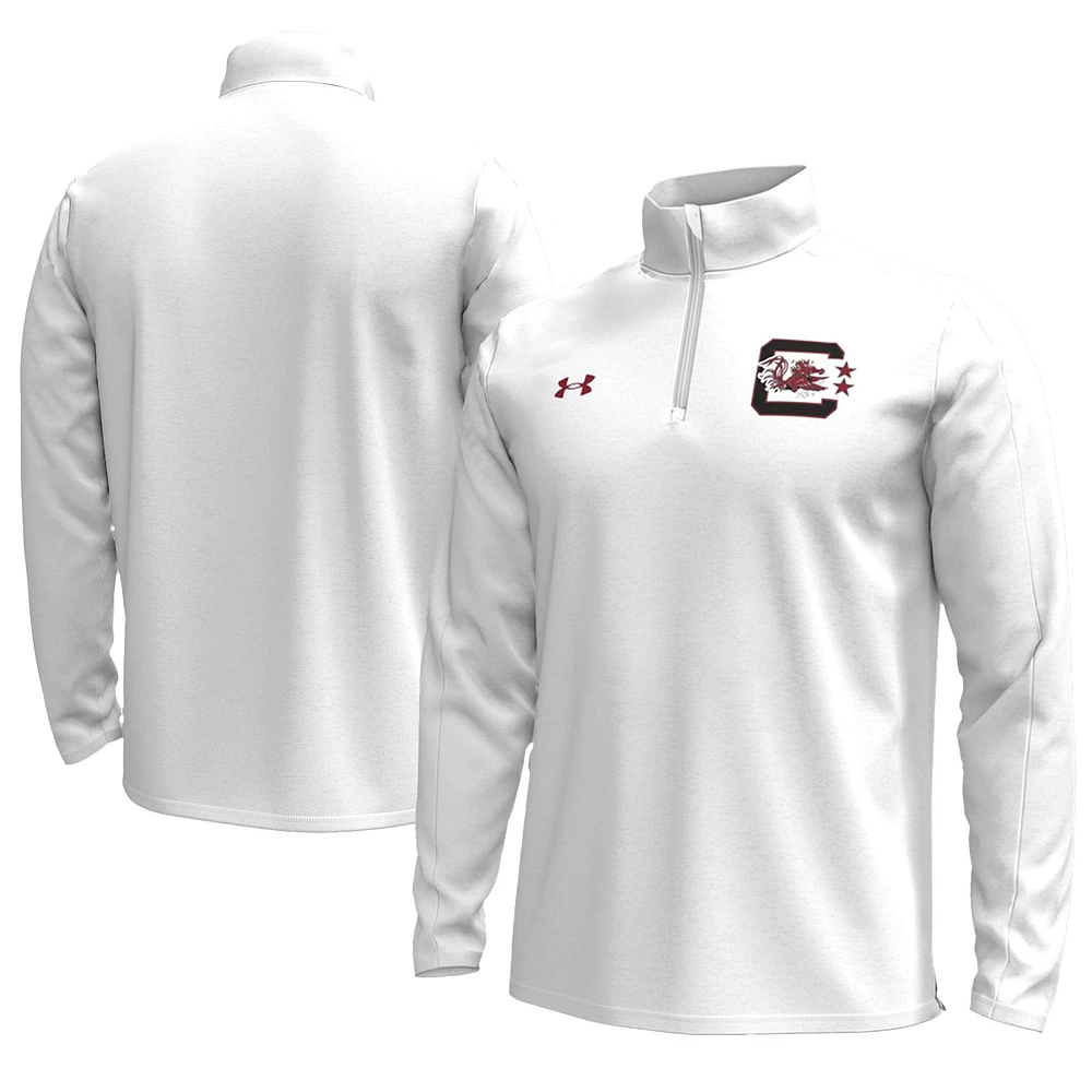 Men's Under Armour  White South Carolina Gamecocks Throwback Quarter-Zip Pullover Top