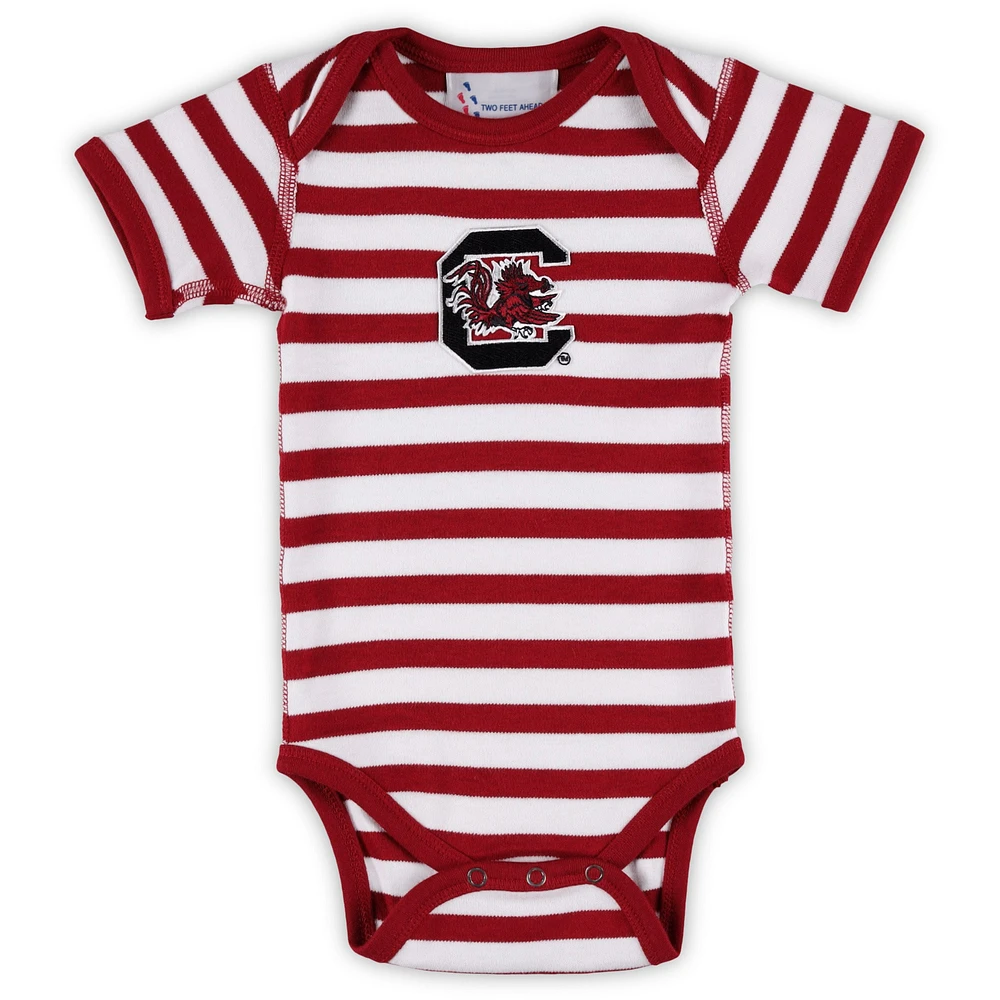 Newborn & Infant Two Feet Ahead Garnet South Carolina Gamecocks Stripe Shoulder Bodysuit