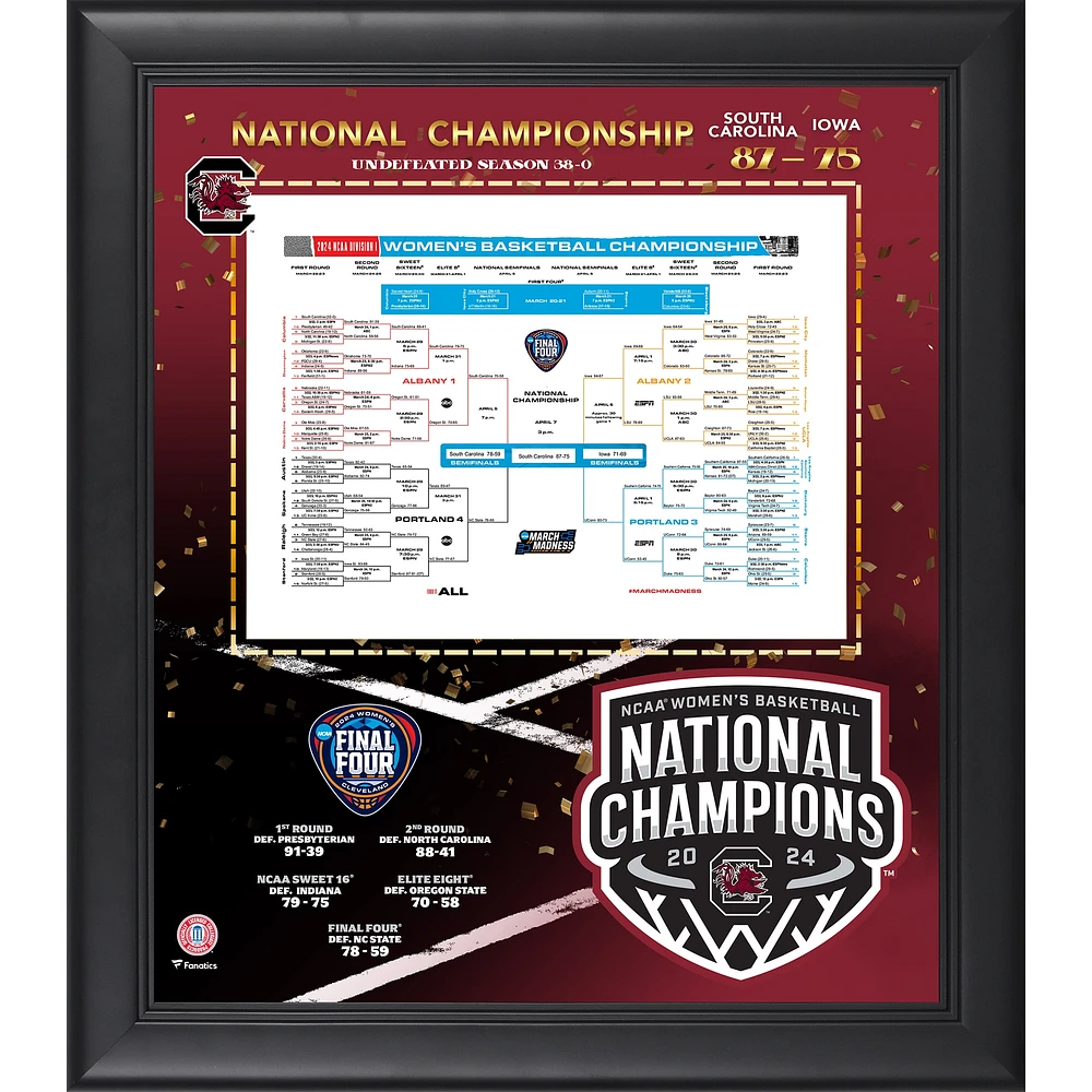 South Carolina Gamecocks 2024 NCAA Women's Basketball National Champions Framed 15" x 17" Bracket Collage