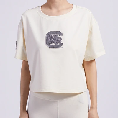 Women's Pro Standard Cream South Carolina Gamecocks Reverse French Terry Boxy Cropped T-Shirt