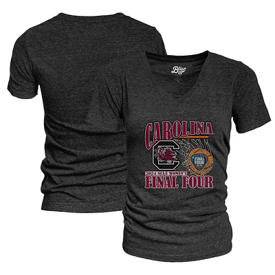 Femme Bleu 84 Noir Caroline du Sud Gamecocks 2024 Tournoi de basket-ball féminin NCAA March Madness Final Four T-shirt tri-mélange à col en V