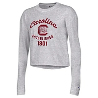 Women's Champion Gray South Carolina Gamecocks Boyfriend Cropped Long Sleeve T-Shirt