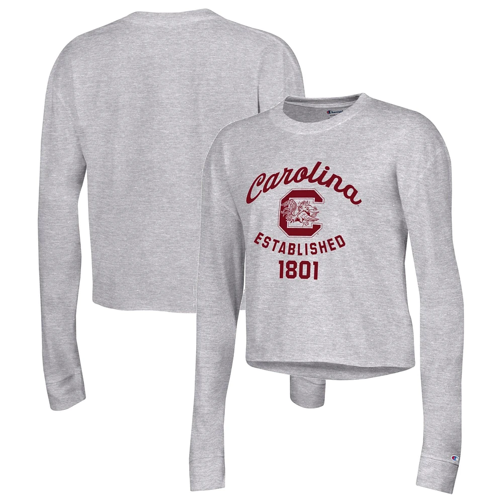 Women's Champion Gray South Carolina Gamecocks Boyfriend Cropped Long Sleeve T-Shirt