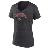 Women's Fanatics Heather Charcoal South Carolina Gamecocks Campus V-Neck T-Shirt