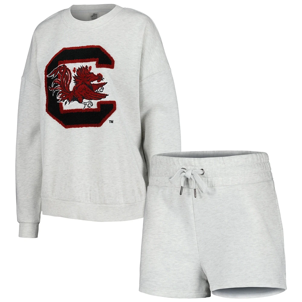 Women's Gameday Couture Ash South Carolina Gamecocks Team Effort Pullover Sweatshirt & Shorts Sleep Set