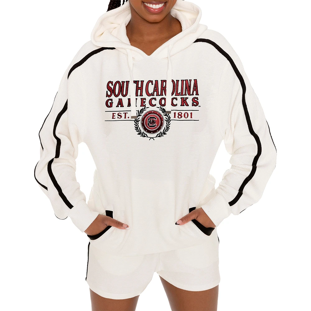 Women's Gameday Couture Cream South Carolina Gamecocks Down, Set, Go Pullover Hoodie and Shorts Set