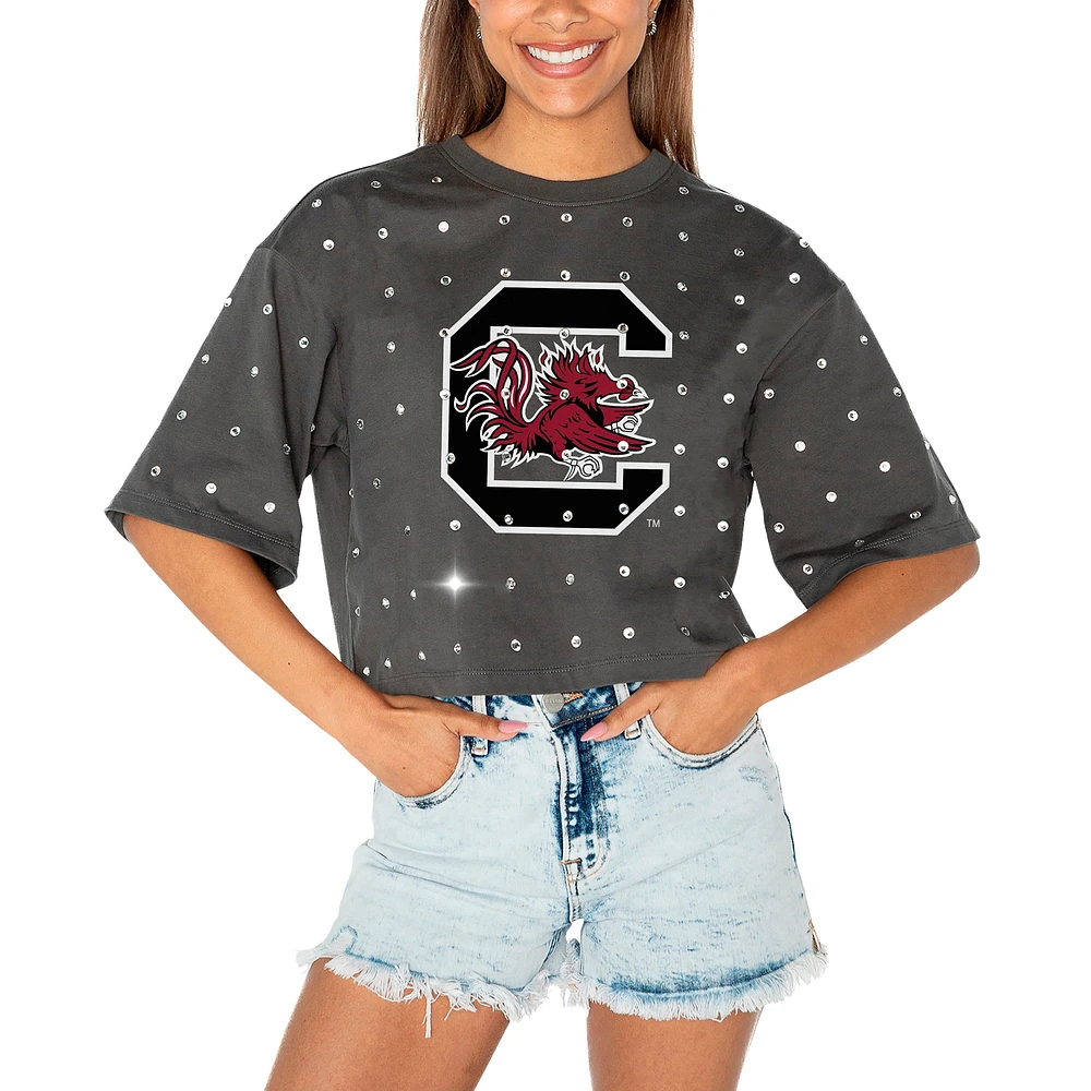 Women's Gameday Couture Gray South Carolina Gamecocks Go Time Rhinestone Crop T-Shirt