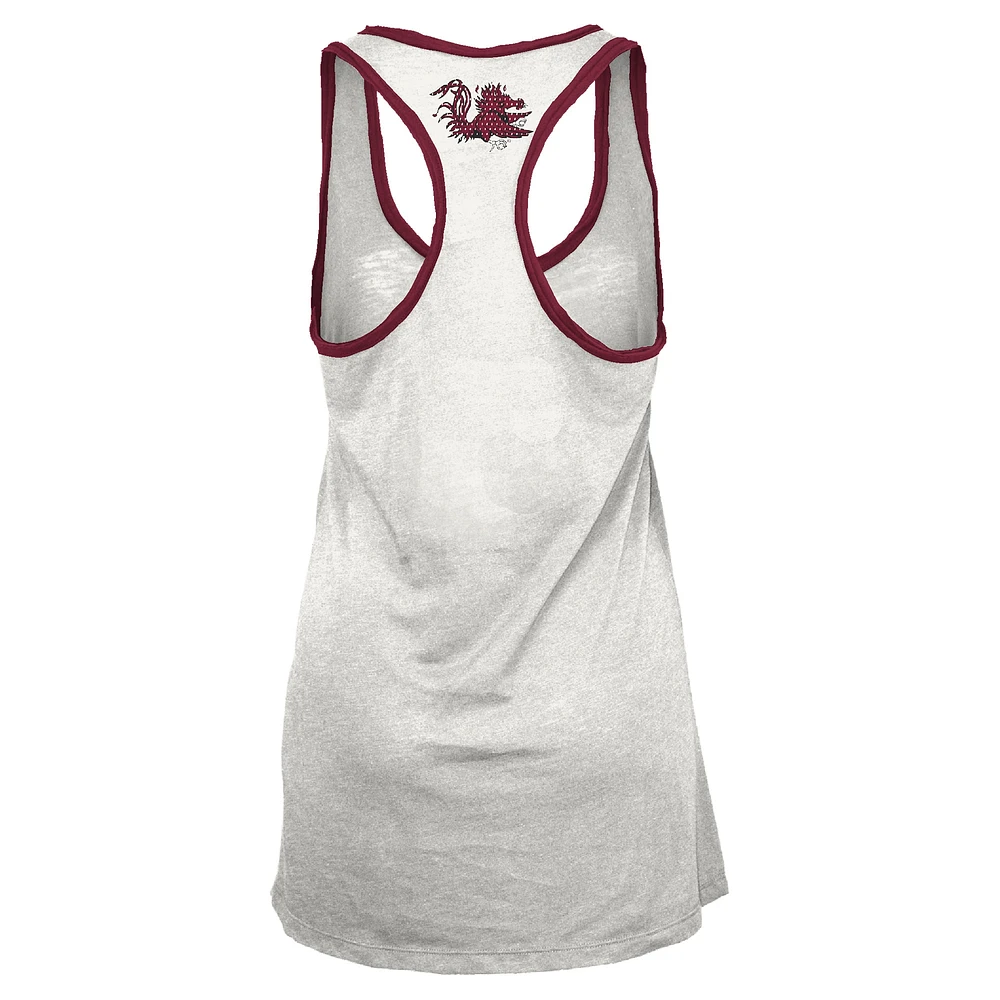 Women's Pressbox White/Garnet South Carolina Gamecocks Tracy Racerback Burnout Tank Top