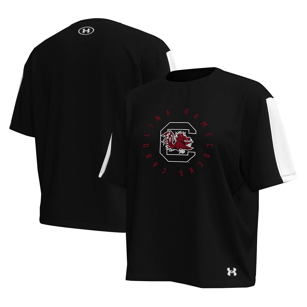 T-shirt surdimensionné boxy noir Under Armour pour femmes des Gamecocks de Caroline du Sud Challenger à la taille