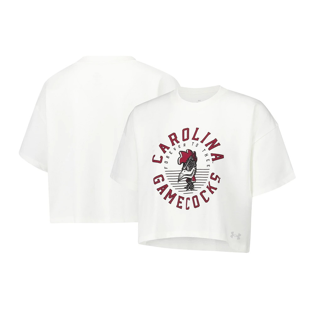 Women's Under Armour Cream South Carolina Gamecocks Iconic Heavyweight Soft Boxy Cropped T-Shirt