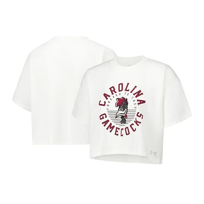 T-shirt court emblématique en coton doux et épais Under Armour pour femme, couleur crème, South Carolina Gamecocks