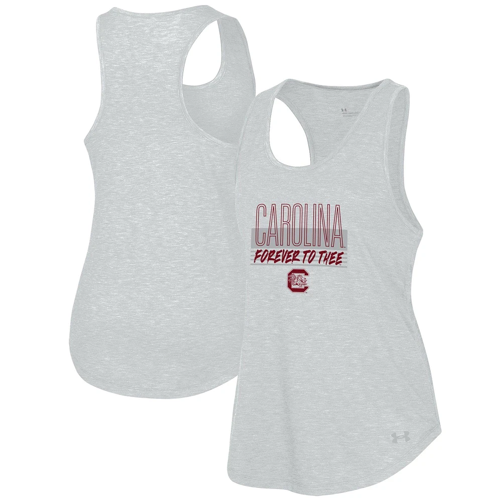 Women's Under Armour Heather Gray South Carolina Gamecocks Breezy Racerback Tri-Blend Tank Top