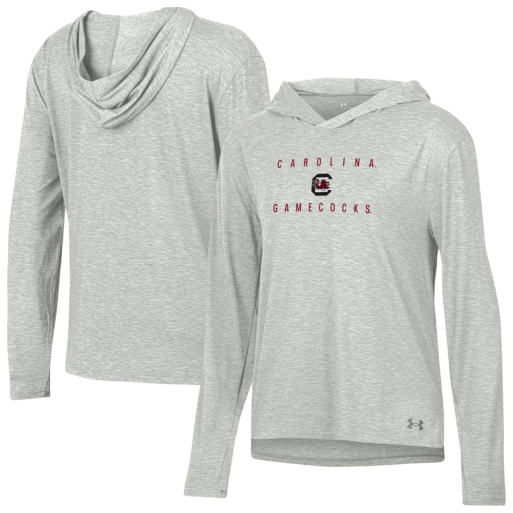 T-shirt à capuche manches longues et trois couches pour femme Under Armour Heather Gray South Carolina Gamecocks