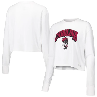 Women's Under Armour White South Carolina Gamecocks Inline All Day Tri-Blend Cropped Long Sleeve T-Shirt