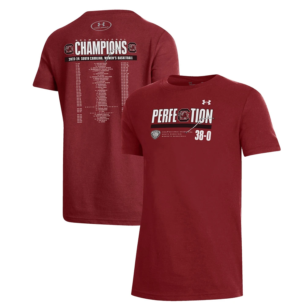 T-shirt pour jeunes Under Armour Garnet South Carolina Gamecocks 2024 NCAA Women's Basketball National Champions Calendrier