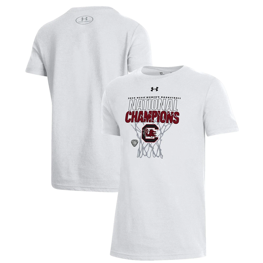 T-shirt blanc pour jeunes Under Armour Gamecocks de Caroline du Sud 2024 NCAA Women's Basketball National Champions Vestiaire