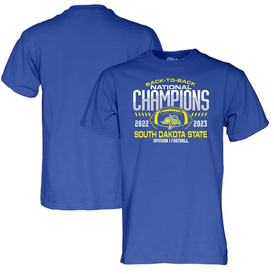 T-shirt des champions nationaux de football FCS dos à bleu 84 du Dakota Sud pour hommes