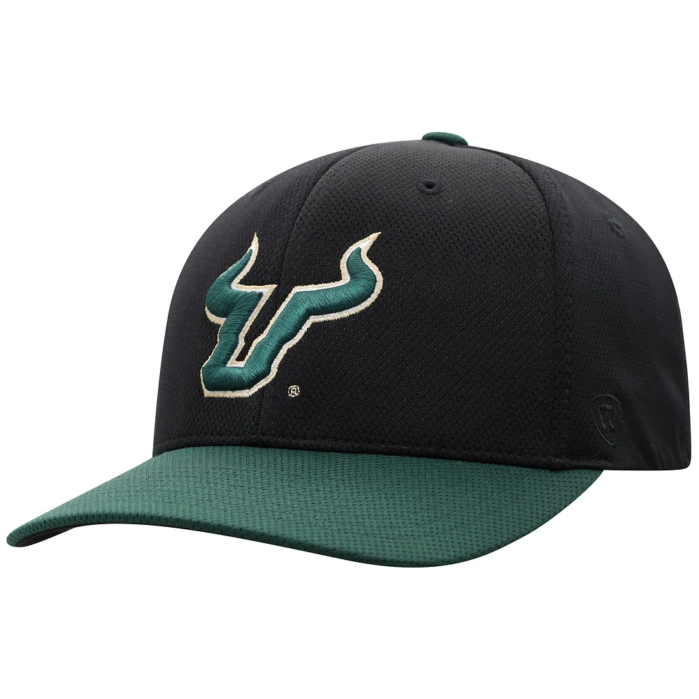 Men's Top of the World  Black South Florida Bulls Reflex Fitted Hat