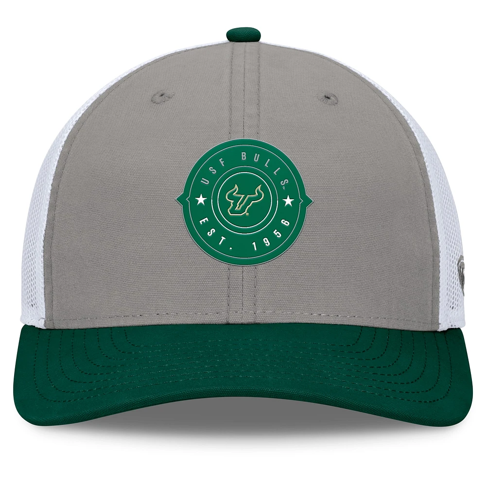 Casquette réglable Top of the World pour hommes, gris/vert, South Florida Bulls Rob Trucker