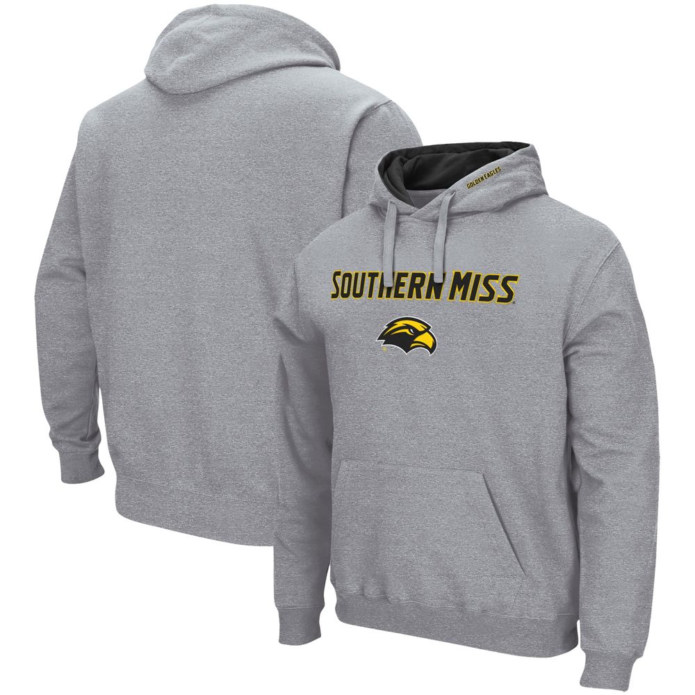 Men's Colosseum Heathered Gray Southern Miss Golden Eagles Arch and Logo Pullover Hoodie