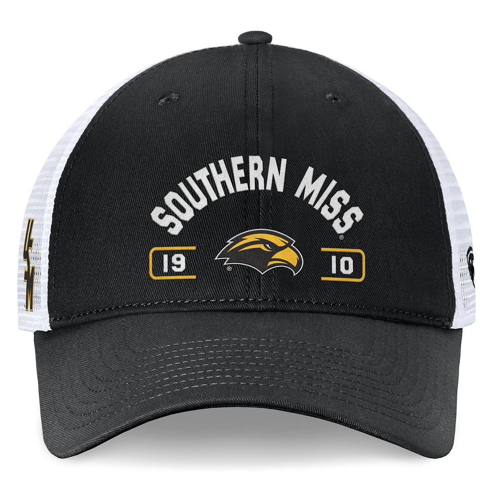 Men's Top of the World Black/White Southern Miss Golden Eagles Free Kick Trucker Adjustable Hat