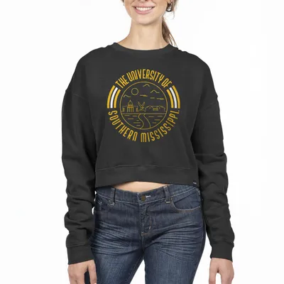 Southern Miss Golden Eagles Uscape Apparel Women's Circle Scene Cropped Crewneck Sweatshirt - Black