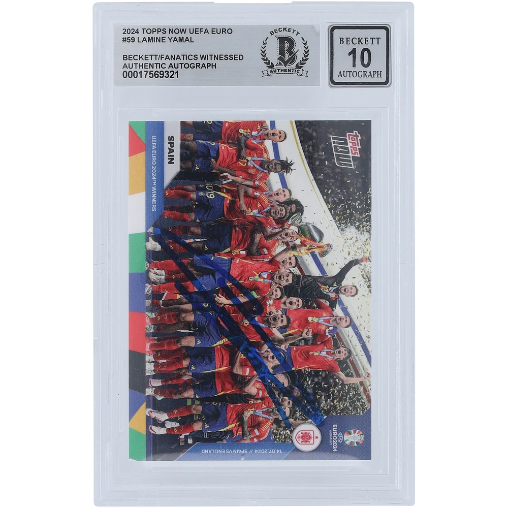 Lamine Yamal Spain FC Autographed 2024 Topps Now UEFA Euro Spain UEFA Euro 2024 Winners #59 Beckett Fanatics Witnessed Authenticated 10 Rookie Card
