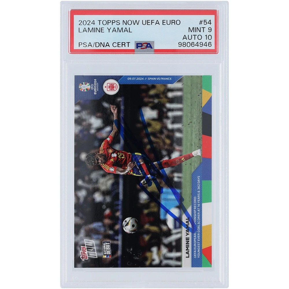 Lamine Yamal Spain National Team Autographed 2024 Topps Now National Debut Youngest Player Youngest Goalscorer #54 PSA Authenticated 9/10 Card